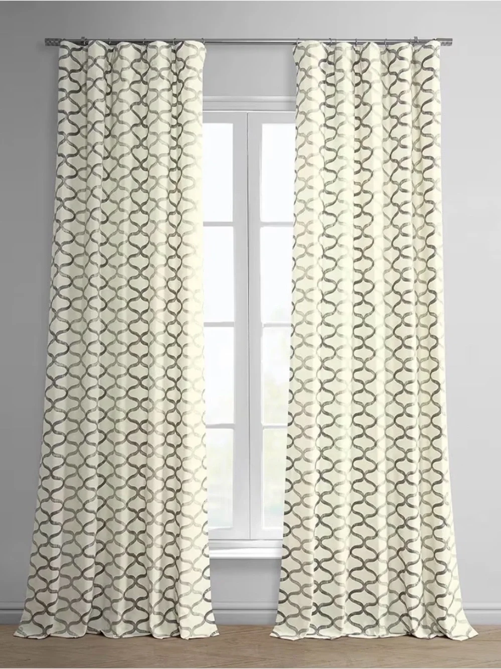 Ivory Geometric Pattern Curtain Panel pair - Home Accents